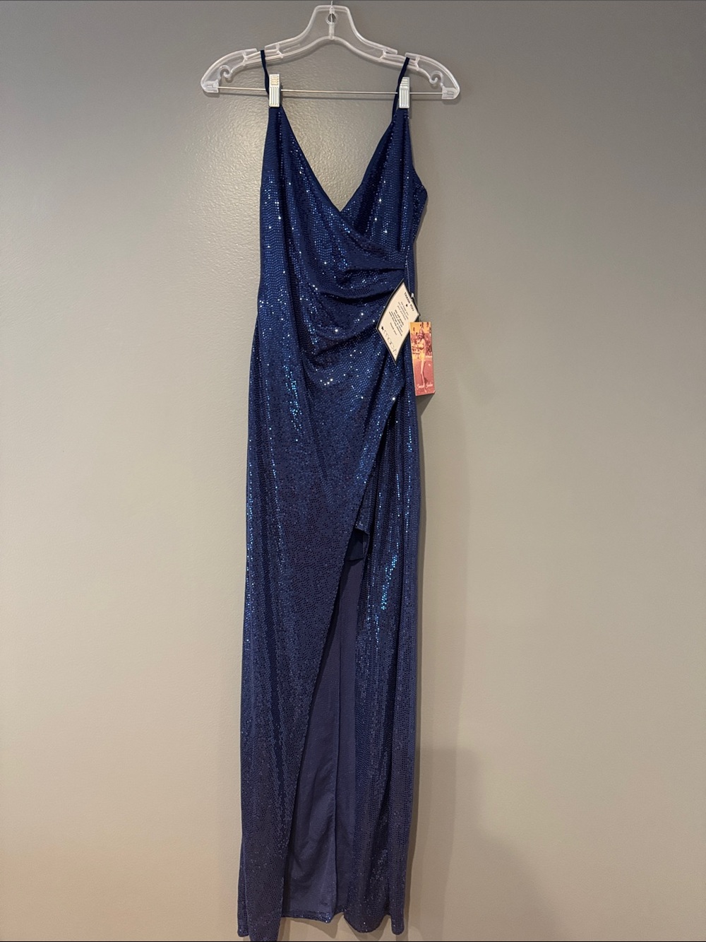 Emerald Sundae Formal Navy Sequin Wrap Gown